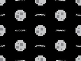 Moon cartoon character seamless pattern on black background. Pixel style vector