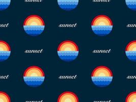 Sunset cartoon character seamless pattern on black background.  Pixel style vector