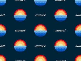 Sunset cartoon character seamless pattern on black background.  Pixel style vector