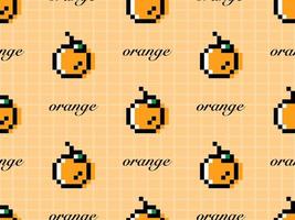 Orange cartoon character seamless pattern on yellow background. Pixel style vector