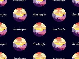 Sunset cartoon character seamless pattern on blue background. Pixel style vector