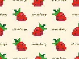 Strawberry cartoon character seamless pattern on yellow background. Pixel style vector