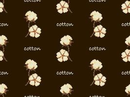 Cotton cartoon character seamless pattern on brown background. Pixel style vector