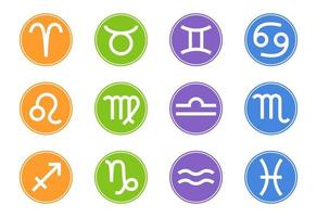 Set of Zodiac Signs Icons. Zodiac Element. Horoscope signs Leo, Virgo, Scorpio, Libra, Aquarius, Sagittarius, Pisces, Capricorn, Taurus, Aries, Gemini, Cancer. Vector illustration for Your Design.