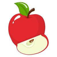 Manzana roja fresca entera y rebanada aislada sobre fondo blanco. fruta organica estilo de dibujos animados ilustración vectorial para cualquier diseño. vector