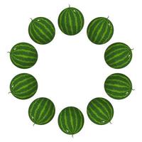 Wreath from whole watermelon with space for text. Cartoon organic sweet food. Summer fruits for healthy lifestyle. Vector illustration for any design.