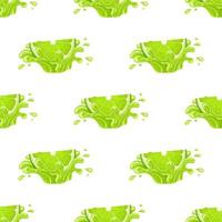 Seamless pattern with fresh bright lime juice splash burst isolated on white background. Summer fruit juice. Cartoon style. Vector illustration for any design.