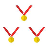 Set of Vector Golden Medal Icons isolated on white background. First, Second, Third Places. Flat Gold Award of Winner. Vector illustration for Your Design, Web.