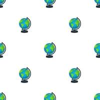 Seamless pattern with earth globe with stand isolated on white background. World map. Earth icon. Vector illustration for design, web, wrapping paper, fabric, wallpaper.