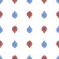 Seamless pattern with red and blue christmas spiral toys on white background. Holiday christmas swirl toy for fir tree. Vector illustration.