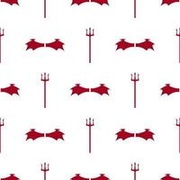 Seamless pattern with red devil wings and tridents on white background. Vector illustration for design, web, wrapping paper, fabric, wallpaper.