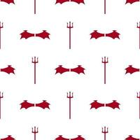 Seamless pattern with red devil wings and tridents on white background. Vector illustration for design, web, wrapping paper, fabric, wallpaper.