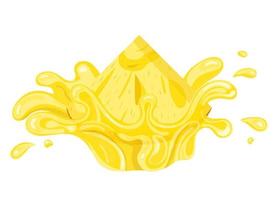 explosión de salpicaduras de jugo amarillo de piña fresca aislada en fondo blanco. jugo de frutas de verano. ilustración vectorial para cualquier diseño. vector