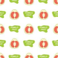 Seamless pattern with fresh bright exotic whole and cut slice pomelo fruit on white background. Summer fruits for healthy lifestyle. Organic fruit. Cartoon style. Vector illustration for any design