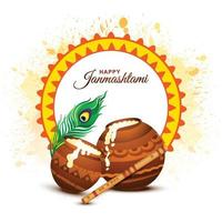 Happy janmashtami celebration religious card background vector