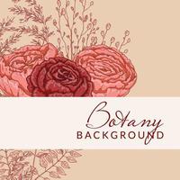 Autumn square background with modern floral elements. Social media post template. Hand drawn botanical vector illustration. Space for text