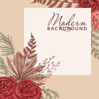 Autumn square background with modern floral elements. Social media post template. Hand drawn botanical vector illustration. Space for text