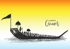 Snakeboat race in onam celebration card background vector