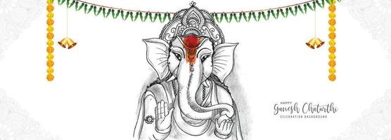 Hand draw sketch lord ganesh chaturthi beautiful holiday banner design vector