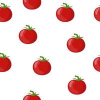 patrón sin fisuras con vegetales de tomate rojo fresco aislado sobre fondo blanco. alimentos orgánicos. estilo plano de dibujos animados. ilustración vectorial para su diseño, web, papel de envolver, tela, papel tapiz.