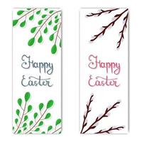 Easter Postcard. Calligraphy Lettering Happy Easter Inscription. Greeting or Invitation with Green Branches and Willow Twigs. Vector illustration for Your Design, Web, Print.