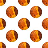 Seamless pattern with Mercury planet isolated on white background. Planet of solar system. Cartoon style vector illustration for any design.