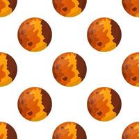 Seamless pattern with Mercury planet isolated on white background. Planet of solar system. Cartoon style vector illustration for any design.