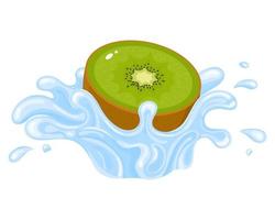 jugo de kiwi. Salpicaduras de agua de kiwi fresco aislado sobre fondo blanco. ilustración vectorial para cualquier diseño. vector