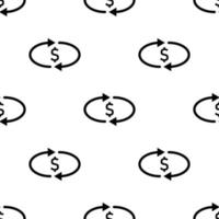 Seamless pattern with cashback money icon on white background. Transfer, convert, exchange. Black simple circle arrows. Vector illustration for design, web, infographic