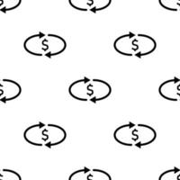 Seamless pattern with cashback money icon on white background. Transfer, convert, exchange. Black simple circle arrows. Vector illustration for design, web, infographic