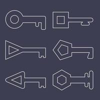 Outline Icons Keys Set isolated on dark background. Vector illustration.