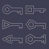 Outline Icons Keys Set isolated on dark background. Vector illustration.