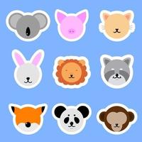 Set of Template Animals Stickers. Cat, Rabbit, Pig, Lion, Panda, Fox. Vector collection funny animals.