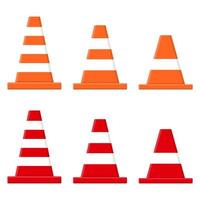 Set of traffic cones isolated on white background. Cartoon style. Vector illustration for any design.