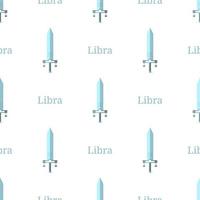 Seamless pattern with Libra zodiac sword sign. Cartoon zodiacal weapon. Astrological, horoscope sign. Vector illustration for design, web, wrapping paper, fabric, wallpaper.