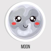 Cartoon cute moon isolated on white background. Solar system. Cartoon style vector illustration for any design.