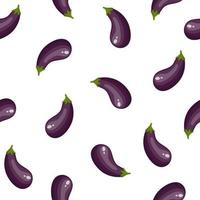 Seamless Pattern with Fresh Eggplant Vegetable isolated on white background. Cartoon Flat Style. Vector illustration for Your Design, Web, Wrapping Paper, Fabric, Wallpaper.