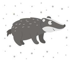 Vector hand drawn flat badger. Funny woodland animal. Cute forest animalistic illustration for children design, print, stationery