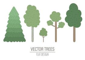 Vector set of hand drawn flat trees isolated on white background. Collection of forest plants for children design.