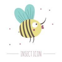 Vector hand drawn flat flying bumblebee. Funny woodland insect icon. Cute forest animalistic illustration for children design, print, stationery