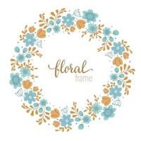 plantilla de marco vectorial con flores silvestres de moda dibujadas a mano plana sobre fondo blanco. tarjeta de diseño cuadrado con lugar para texto. diseño floral para invitación, boda, fiesta, eventos promocionales. vector