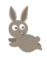 Vector cartoon style flat funny scared rabbit isolated on white background. Cute illustration of woodland animal. Running hare icon