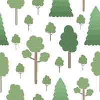 Vector seamless pattern of hand drawn flat trees isolated on white background. Repeat background of forest plants for children design.