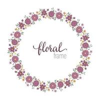 Vector frame template with flat trendy wild flowers with reeds on white background. Square layout card with place for text. Floral design for invitation, wedding, party, promo events.