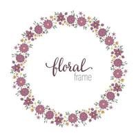 Vector frame template with flat trendy wild flowers with reeds on white background. Square layout card with place for text. Floral design for invitation, wedding, party, promo events.