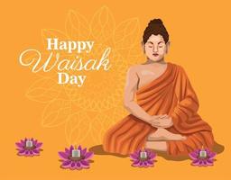 waisak day lettering with buddha vector