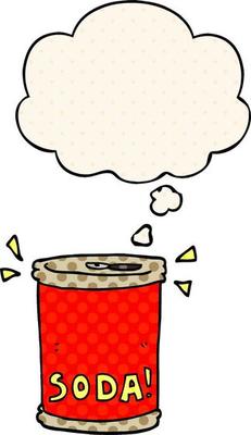 cartoon soda can and thought bubble in comic book style