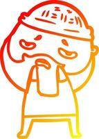 warm gradient line drawing cartoon worried man with beard vector