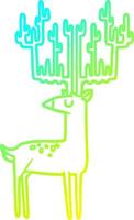 dibujo de línea de gradiente frío ciervo de dibujos animados con cuernos enormes vector