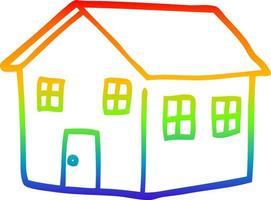 rainbow gradient line drawing cartoon traditional house vector